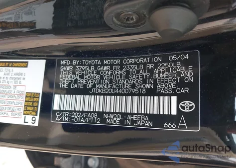 2004 Toyota Prius z USA, uszkodzony, nr VIN JTDKB20U440079518